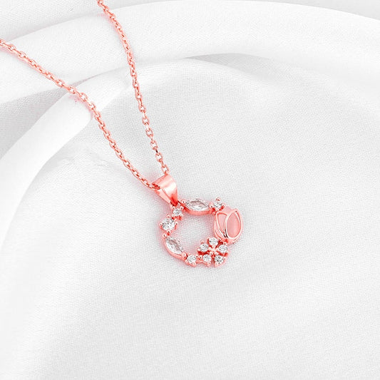 Rose Gold Wreath Pendant with Link Chain